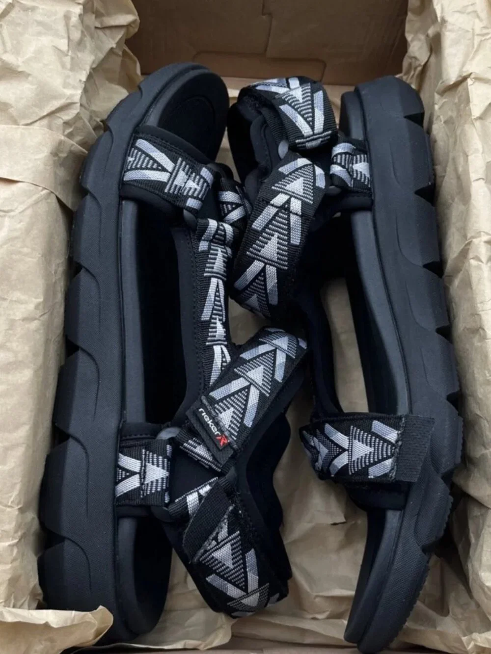 Rieker Men's Cesar 02 Sport Adjustable Walking Sandal Size 11.5/EU 45 Black/Grey